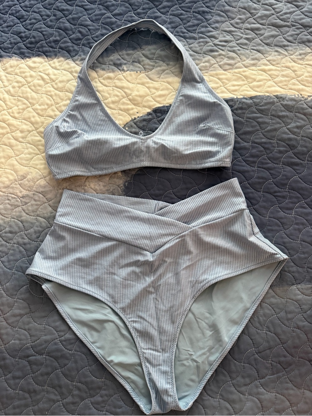 Aerie- Ribbed Halter Bikini Set in Light Blue - size XL